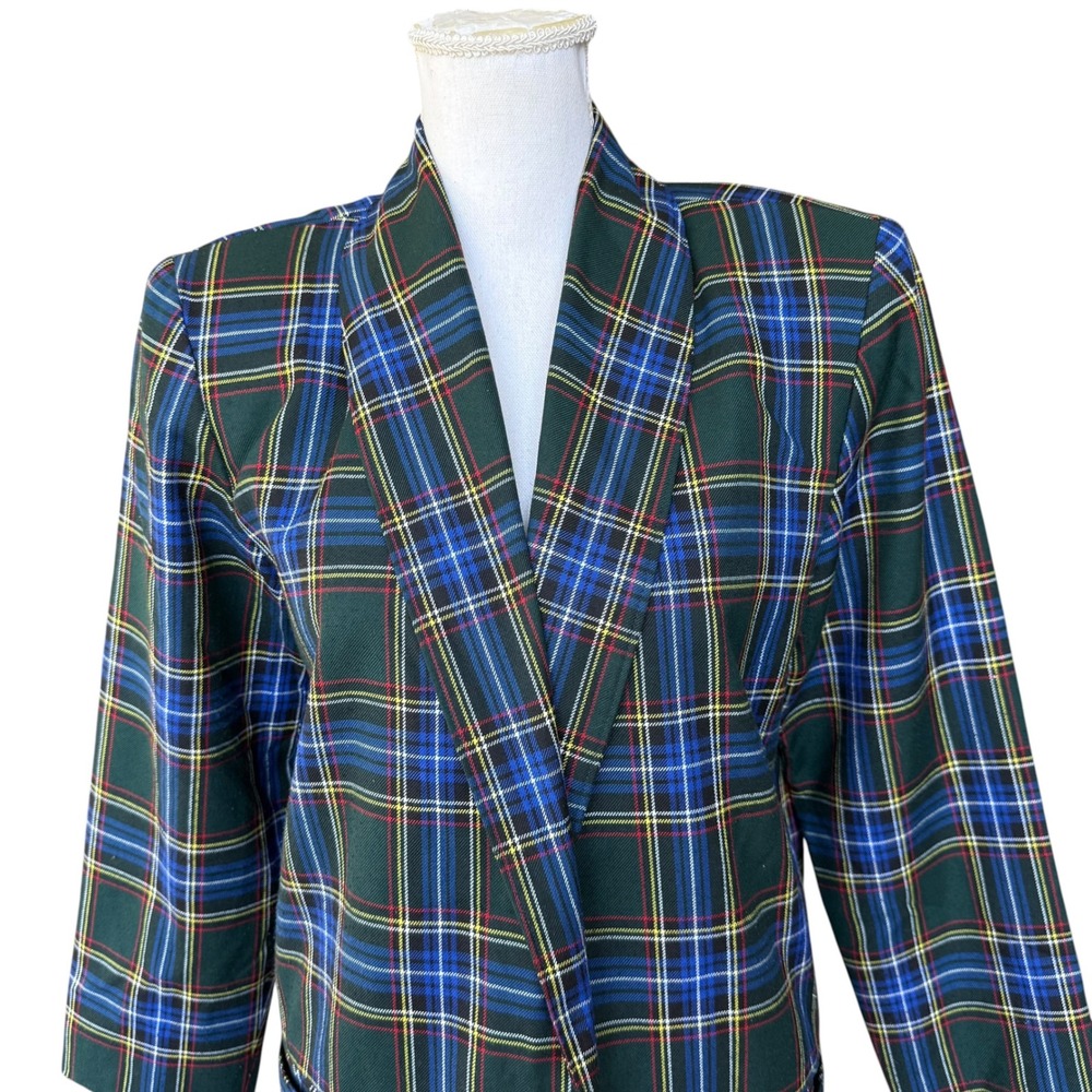 Salvatore Ferragamo Green Tartan Plaid Blazer Made in Italy Purple Lining Womens - Picture 9 of 10